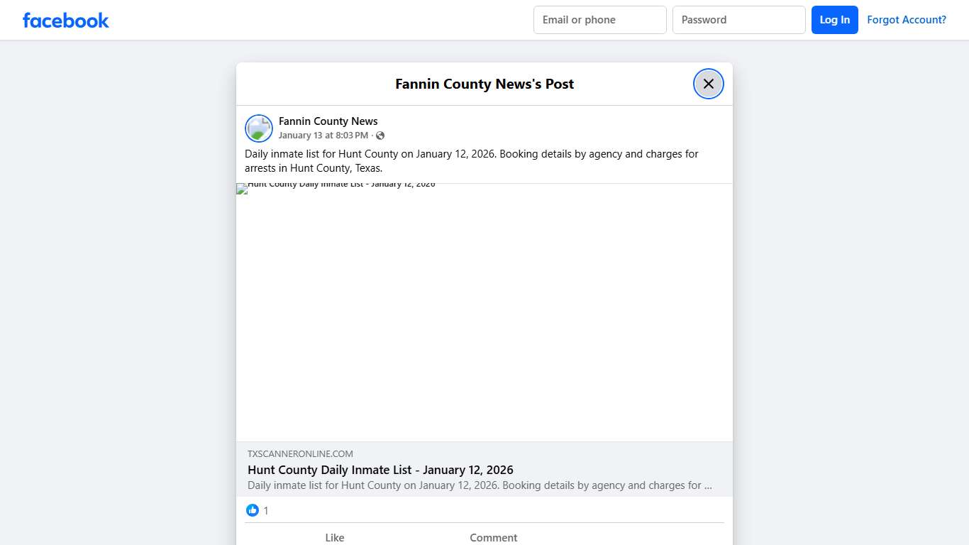 Daily inmate list for Hunt County on... - Fannin County News Facebook